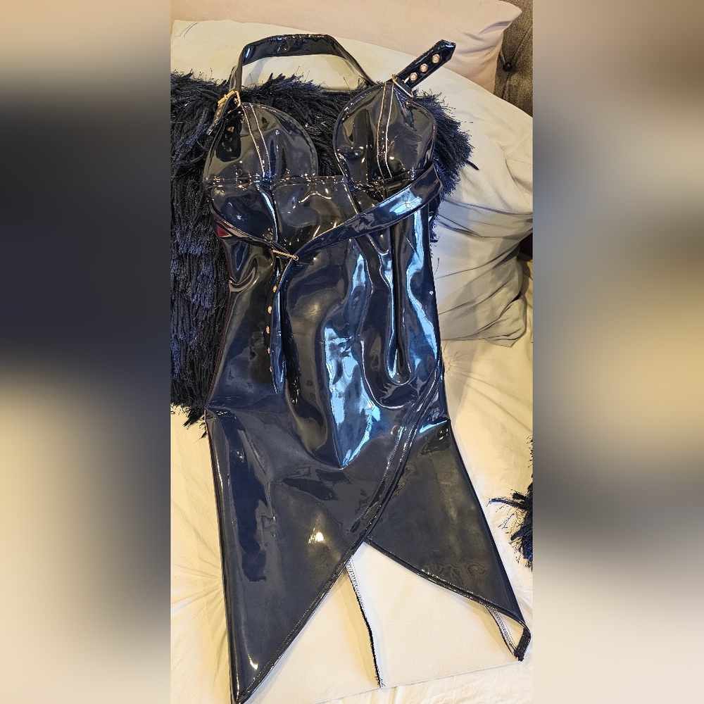 Oh Polly Glossy Navy Vinyl Dress